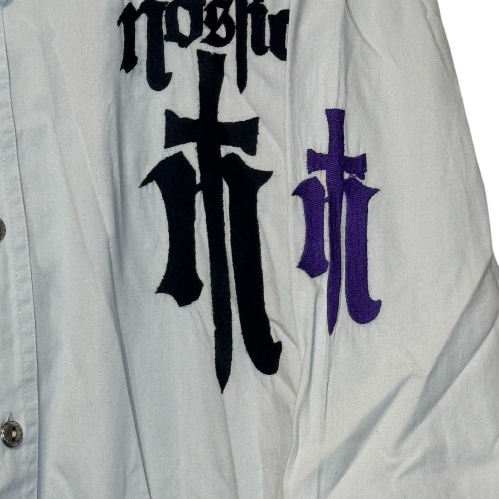 Nostic Men's Shirt Vintage Y2k Embroidered Dragon Long Sleeve Button Up Gray 2XL - Picture 2 of 8